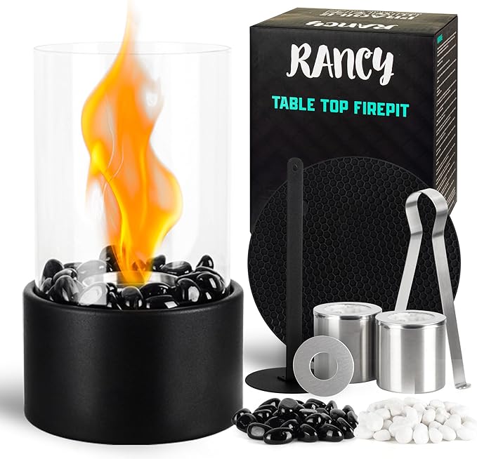 Mini Tabletop Fireplace - Indoor/Outdoor Use: This sleek and modern tabletop fireplace is perfect for romantic evenings at home. Easy to use and safe, it brings warmth and ambiance to any room.