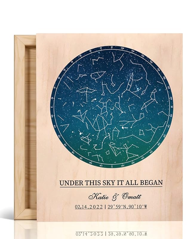 Personalized Wood Star Map - Our Special Date: This wooden star map adds a rustic charm to your memorable night sky, making it a perfect keepsake for your home.