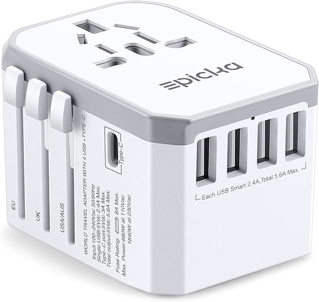 Advanced Budgets: Universal Travel Power Adapter - EPICKA All in One Worldwide International Wall Charger AC Plug Adaptor with Smart Power USB for USA EU UK AUS Cell Phone Laptop (TA-105, White)