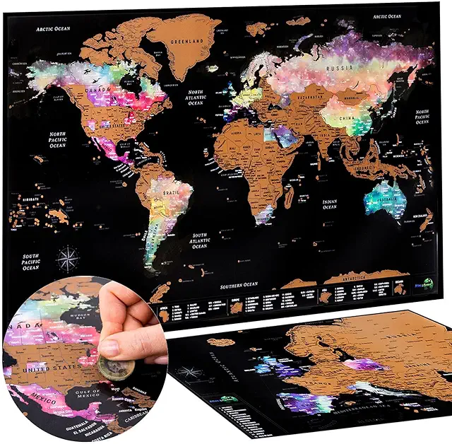 For the Budget-Conscious: Scratch Off Travel Map + BONUS Europe Map | Premium World Map Scratch Off Poster in Nebula Watercolor | Travel Scratch Off Map with Travel Map Gift Tube