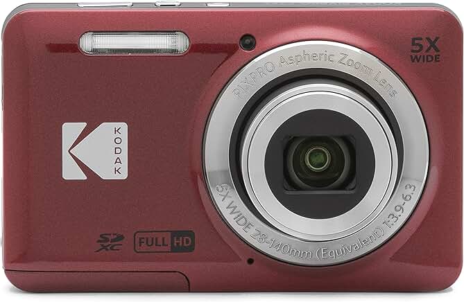 Pro: KODAK PIXPRO FZ55-RD 16MP Digital Camera 5X Optical Zoom 28mm Wide Angle 1080P Full HD Video 2.7" LCD Vlogging Camera (Red)