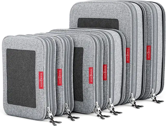 Premium: LeanTravel Compression Packing Cubes for Travel Organizers with Double Zipper (6-Pack (2L+2M+2S), Grey)