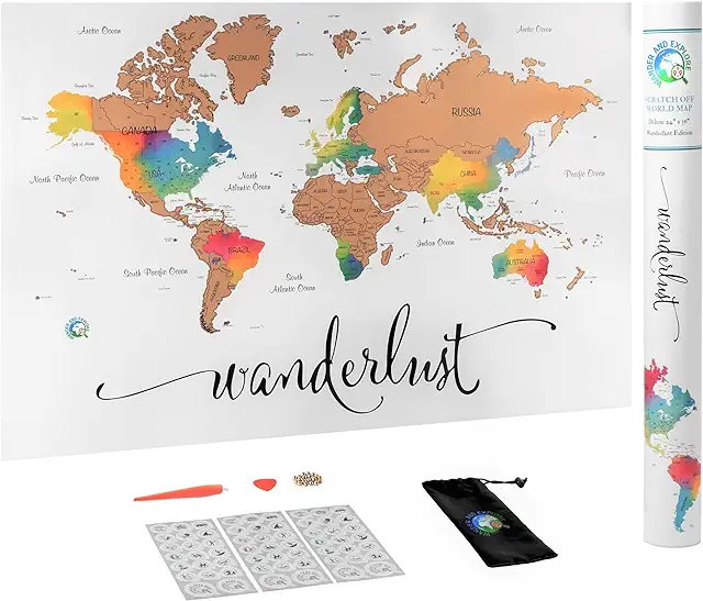 For the Splurge: Scratch Off Map of The World | Deluxe Watercolor Wanderlust Edition | XL Size 36"x 24" | Easy to Frame | Beautiful Wall Art | Perfect Travel Gift | Includes Scratch Off Tools